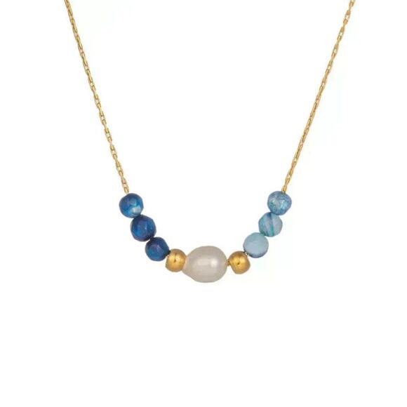Vintage Style Natural Stone Freshwater Pearl Necklace with Blue Stones - Picture 4 of 6